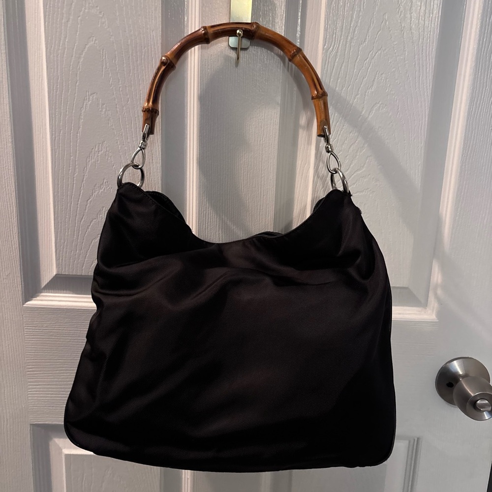 Vintage Gucci Black Nylon Bamboo Handle Bag